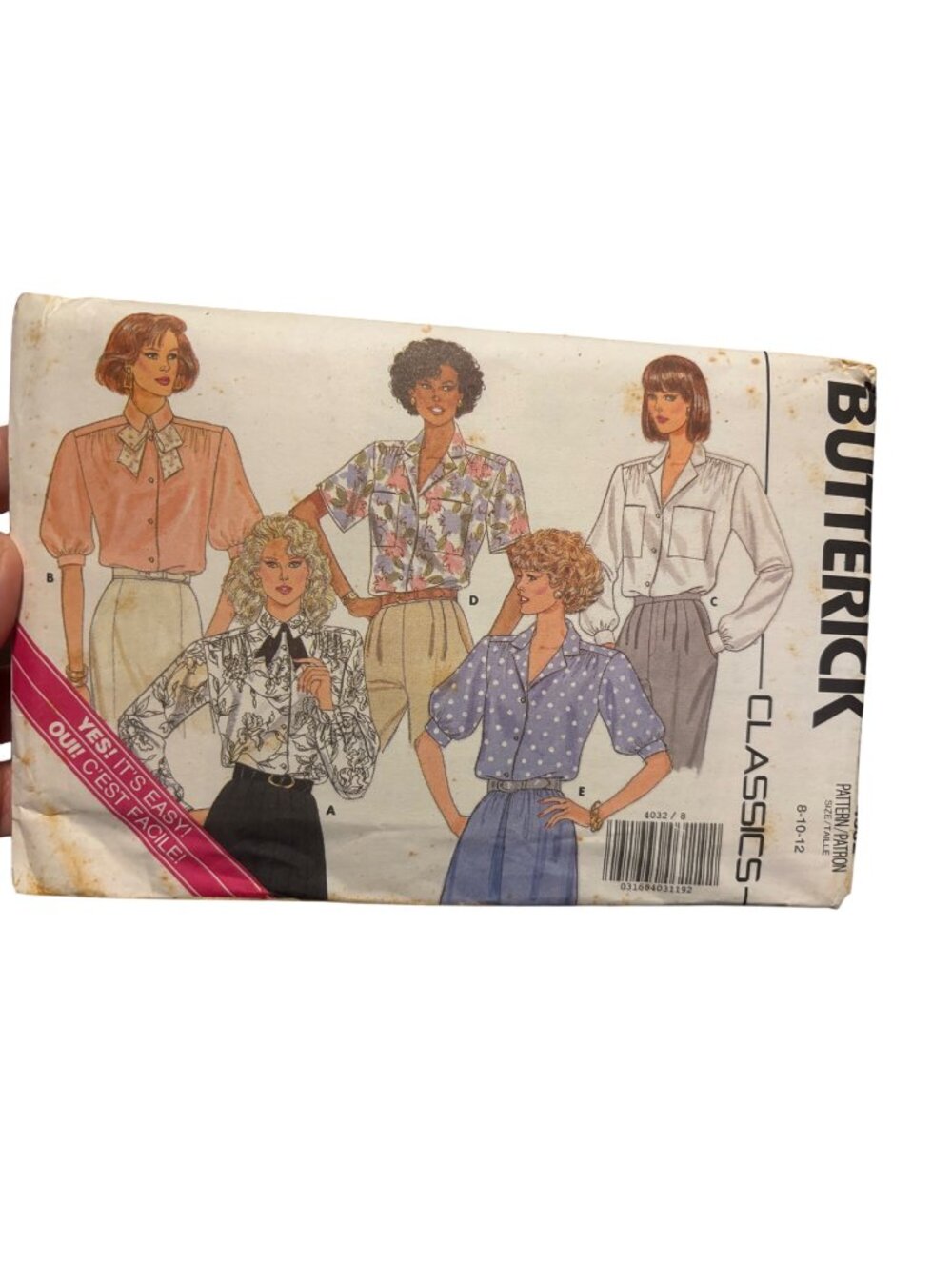 Vintage Butterick Classics Pattern 4032 Ladies Blouse Sizes 8-10-12 Retro